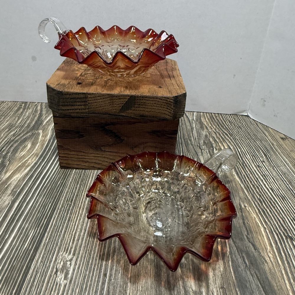 Set If 2 Amberina Crimped Bowls With‎ Handles